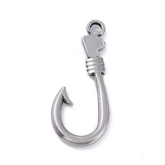 10 x 304 Stainless Steel Pendants, Fishhook, 37x15.5x2.5mm, Hole: 2.5mm