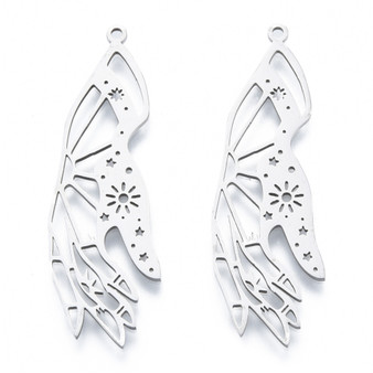 5 x 201 Stainless Steel Pendants, Outline Charms, Hand with Star & Sun, 48x17x1mm, Hole: 1.6mm