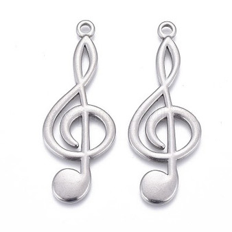 10 x 304 Stainless Steel Pendants, Laser Cut, Musical Note, 44x17x1.5mm, Hole: 2mm