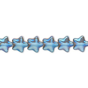 Bead, pressed glass, half-coated metallic blue and vitrail, 8mm star. Sold per 15-1/2" to 16" strand.