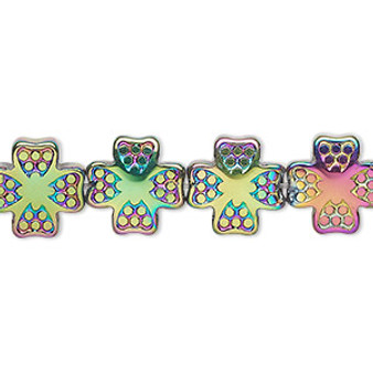 Bead, pressed glass, opaque iris multicolored, 12mm cross. Sold per 15-1/2" to 16" strand.