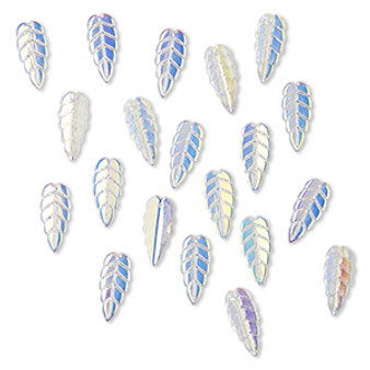 Drop, pressed glass, translucent clear AB, 23 x 10mm pressed leaf, top-drilled. Sold per pkg of 20.