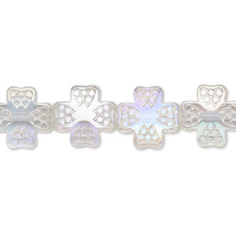 Bead, pressed glass, translucent clear AB, 12mm cross. Sold per 15-1/2" to 16" strand.