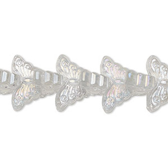 Bead, pressed glass, translucent clear AB, 15 x 8mm butterfly. Sold per 8-inch strand, approximately 35 beads.