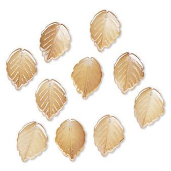 Drop, pressed glass, translucent champagne luster, 24 x 17mm pressed leaf, top-drilled. top-drilled. Sold per pkg of 10.
