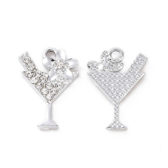 Alloy Crystal Rhinestone Pendants, Cocktail Charms, Platinum, 20x14x2.5mm, Hole: 1.8mm - 10pk