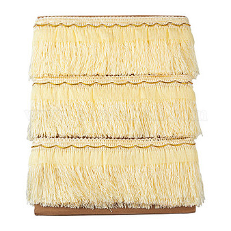 Polyester Tassel Fringe Trimming, Curtain Decoration, Costume Accessories, Light Goldenrod Yellow, 100x1mm, 12m/card