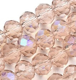 Electroplate Glass Beads Strands, Half Rainbow Plated, Faceted, Rondelle, PeachPuff, 6x5mm, Hole: 1mm, about 85~88pcs/strand, 16.1~16.5 inch(41~42cm)