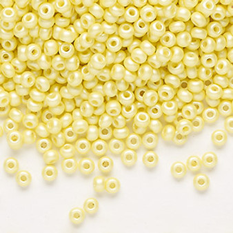 Seed bead, Preciosa Ornela, Czech glass, opaque chalkwhite PermaLux dyed yellow, #8 rocaille. Sold per 50-gram pkg.