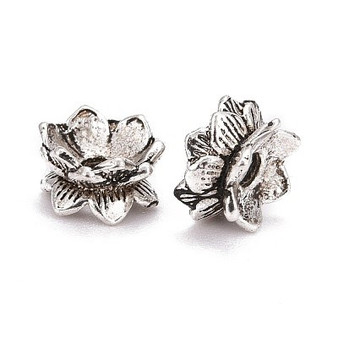 50 pack - Findings Tibetan Style Lotus Double Sided Bead Caps, Antique Silver, 9x5mm, Hole: 2mm