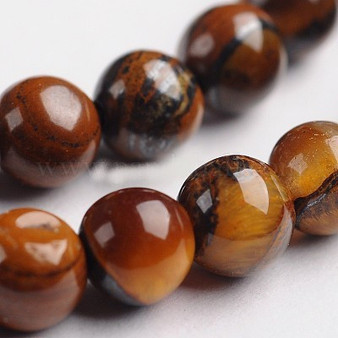 1 Strand - Round Natural Tiger Eye Gemstone Bead Strands, 8mm, Hole: 1mm, about 48pcs/strand, 14.9 inch