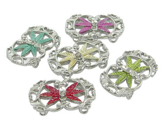 10 Pack - Brass Multi-Strand Links, Platinum, Flower, about 29mm wide, 18mm long, 5mm thick, hole: 2mm - Mixed Colour