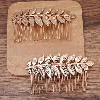 4 pack - Iron Hair Comb Findings, Leaf, Lt Rose Gold, 32x89mm