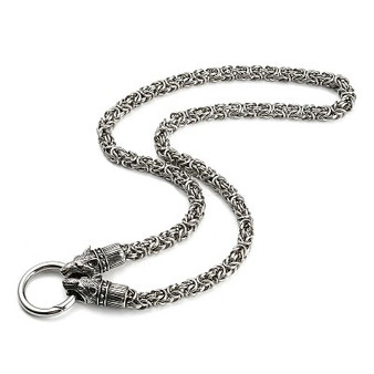 304 Stainless Steel Byzantine Chain Necklaces with 316L Surgical Stainless Steel Wolf Clasps, Antique Silver & Stainless Steel Color, 24.53 inch (62.3cm)