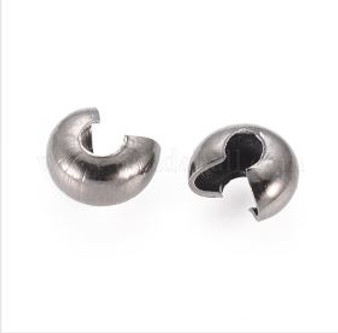 100pk - Iron Crimp Beads Covers, Cadmium Free & Nickel Free & Lead Free, Gunmetal, 4mm In Diameter, Hole: 1.5~1.8mm