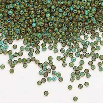 Seed bead, Preciosa Ornela, glass, opaque turquoise blue travertine, #11 rocaille. Sold per 50-gram pkg.