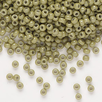 Seed bead, Miyuki, glass, Duracoat® opaque cactus (RR4474), #8 rocaille. Sold per 50-gram pkg.