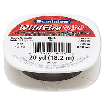 Thread, WildFire™ Ultra, polyester, black, size 0.1 weaving thickness. Sold per 20 yard spool.