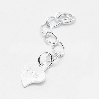 925 Sterling Silver Extender Chains, with Heart Charms, Silver, 39~41mm, Heart: 7x5x0.5mm