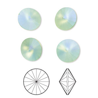 Chaton, Crystal Passions®, frosted peridot, foil back, 10.54-10.91mm faceted rivoli (1122), SS47. Sold per pkg of 4.