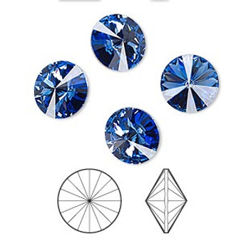 Chaton, Crystal Passions®, sapphire, foil back, 10.54-10.91mm faceted rivoli (1122), SS47. Sold per pkg of 4.