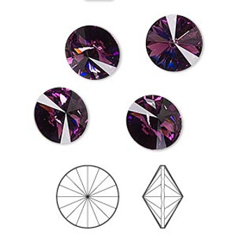 Chaton, Crystal Passions®, amethyst, foil back, 10.54-10.91mm faceted rivoli (1122), SS47. Sold per pkg of 4.