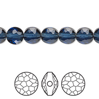 Bead, Crystal Passions®, Montana, 8mm faceted puffed round bead (5034). Sold per pkg of 4.