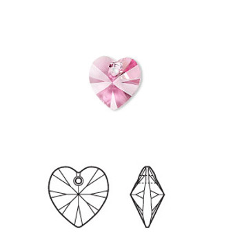 Drop, Crystal Passions®, rose, 10mm heart pendant (6228). Sold per pkg of 4.