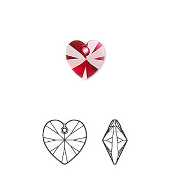 Drop, Crystal Passions®, scarlet, 10mm heart (6228). Sold per pkg of 4.