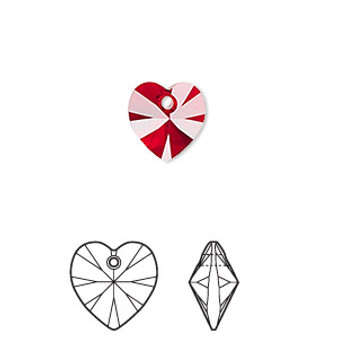 Drop, Crystal Passions®, Siam, 10mm heart pendant (6228). Sold per pkg of 4.