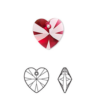 Drop, Crystal Passions®, scarlet, 14mm heart (6228). Sold per pkg of 2.