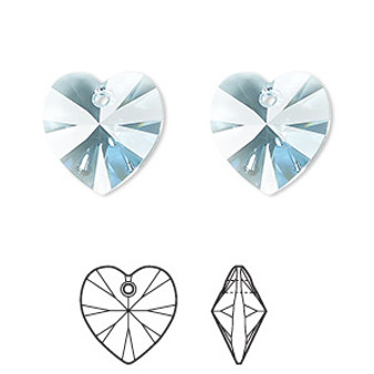 Drop, Crystal Passions®, aquamarine, 14mm heart pendant (6228). Sold per pkg of 2.