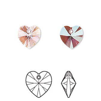Drop, Crystal Passions®, light amethyst shimmer, 10mm heart pendant (6228). Sold per pkg of 4.