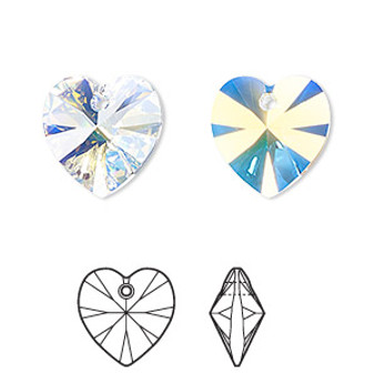 Drop, Crystal Passions®, crystal AB, 14mm heart pendant (6228). Sold per pkg of 2.