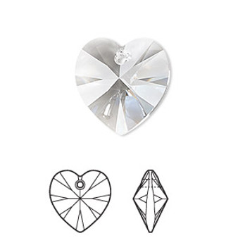 Drop, Crystal Passions®, crystal clear, 18mm heart pendant (6228). Sold per pkg of 2.