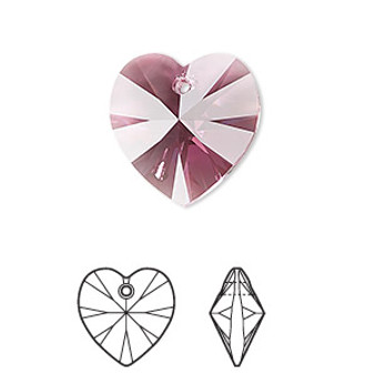 Drop, Crystal Passions®, rose, 18mm heart pendant (6228). Sold per pkg of 2.