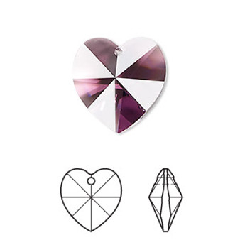 Drop, Crystal Passions®, amethyst, 18mm heart pendant (6228). Sold per pkg of 2.