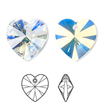 Drop, Crystal Passions®, crystal AB, 18mm heart pendant (6228). Sold per pkg of 2.
