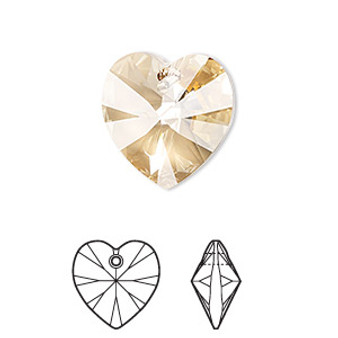 Drop, Crystal Passions®, crystal golden shadow, 18mm heart pendant (6228). Sold per pkg of 2.
