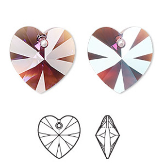 Drop, Crystal Passions®, amethyst shimmer, 18mm heart (6228). Sold per pkg of 2.