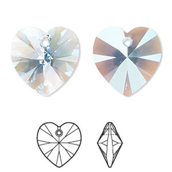 Drop, Crystal Passions®, aquamarine shimmer, 18mm heart pendant (6228). Sold per pkg of 2.