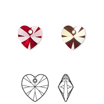 Drop, Crystal Passions®, Siam AB, 10mm heart pendant (6228). Sold per pkg of 24.