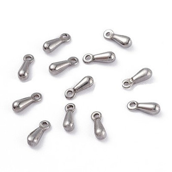 100pack -  End Piece 304 Stainless Steel Teardrop Charms Pendants, 7.5x2.5x2.3mm, Hole: 1mm