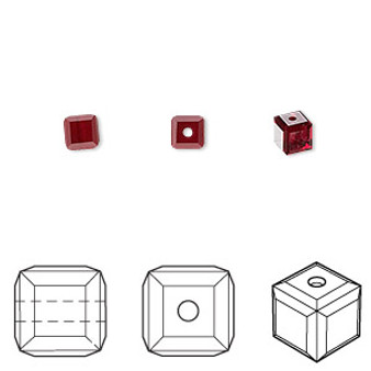 Bead, Crystal Passions®, Siam, 4mm faceted cube (5601). Sold per pkg of 12.