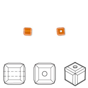 Bead, Crystal Passions®, topaz, 4mm faceted cube (5601). Sold per pkg of 12.