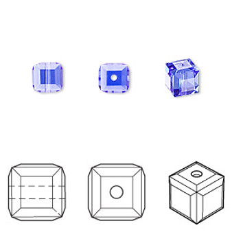 Bead, Crystal Passions®, sapphire, 6mm faceted cube (5601). Sold per pkg of 6.