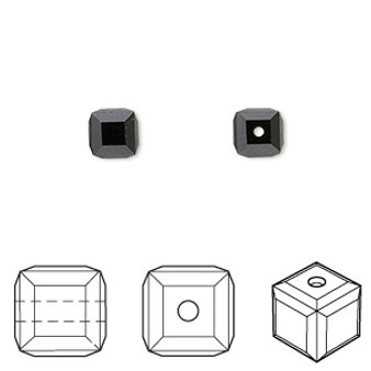 Bead, Crystal Passions®, jet, 6mm faceted cube (5601). Sold per pkg of 6.