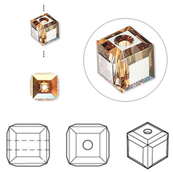 Bead, Crystal Passions®, crystal metallic sunshine, 6mm faceted cube (5601). Sold per pkg of 6.