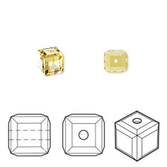 Bead, Crystal Passions®, light topaz, 6mm faceted cube (5601). Sold per pkg of 6.
