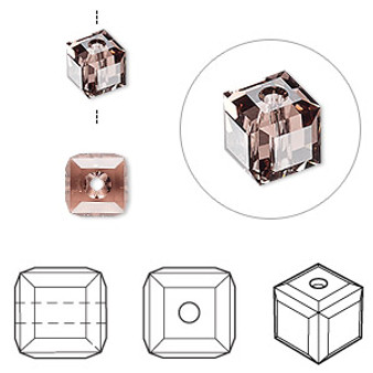 Bead, Crystal Passions®, blush rose, 6mm faceted cube (5601). Sold per pkg of 6.